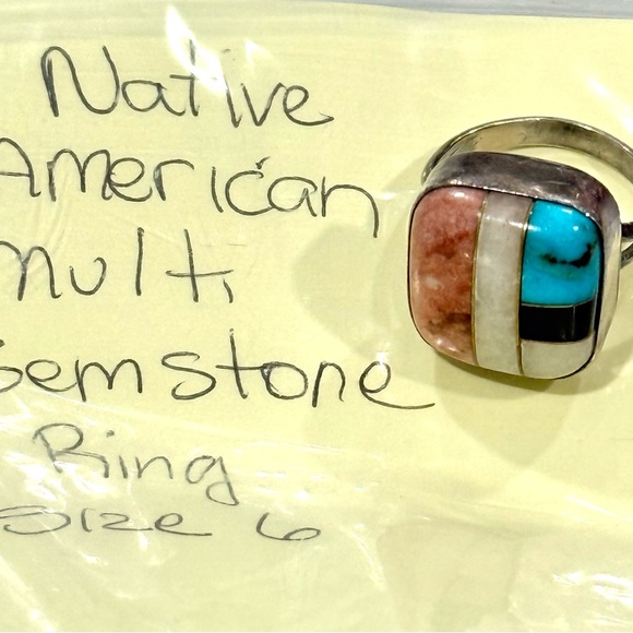Vintage Jewelry - Native American Multi Gem Sterling Silver Ring Sz6